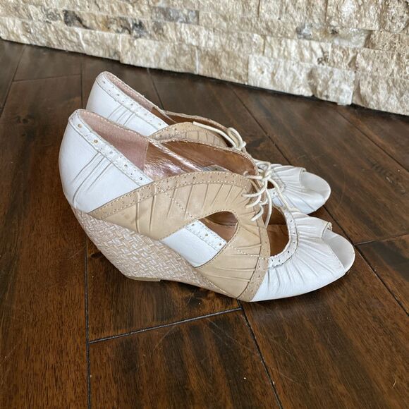 Seychelles Spectator Espadrille Wedge White/tan Womens Size 8.5 ANTHROPOLOGIE - Picture 1 of 11